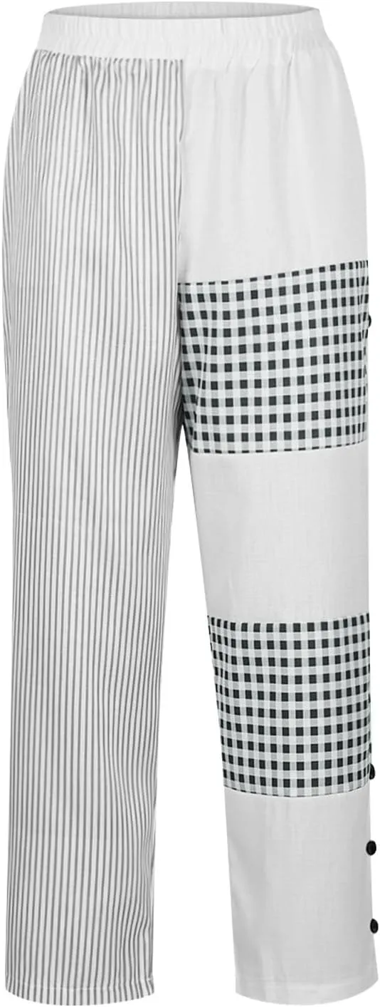 Linen Capri Pants for Women 2025 Plus Size Trendy Striped Spring Summer Pant Casual Elastic Waist Comfy Ankle Trousers