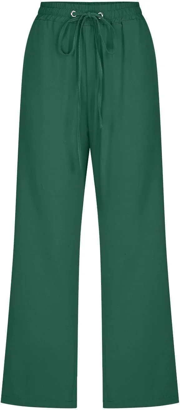 Linen Capri Pants for Women Casual 2025 Summer Drawstring Elastic High Waist Capris Wide Leg Cropped Trousers
