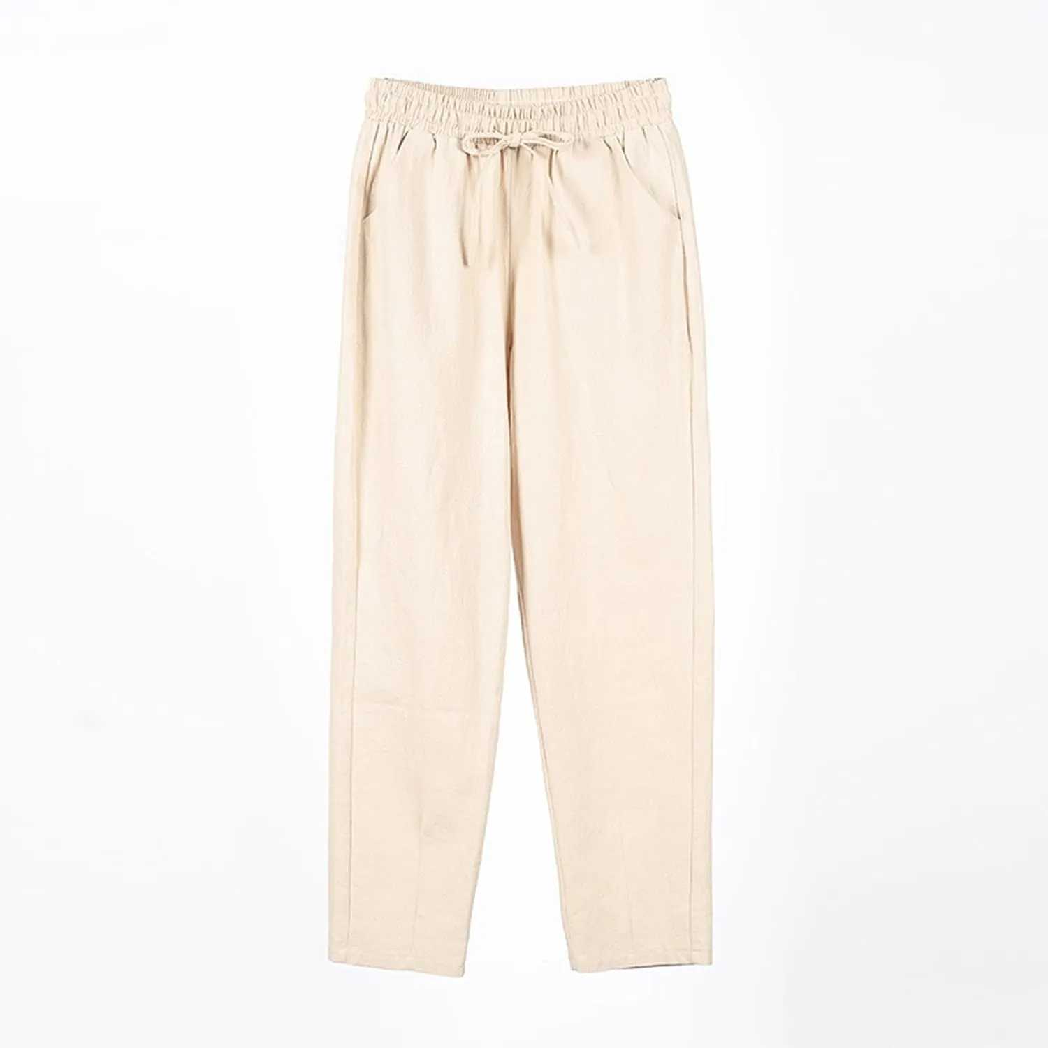 Linen Cropped Pants Women Straight Leg Elastic Waist Drawstring Casual Pants with Pockets 2025 Summer Beach Outfits