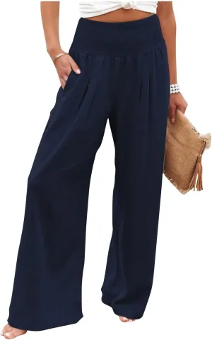 Linen Palazzo Pants Women Summer Boho Wide Leg High Waist Lounge Pant 2025 Casual Beach Vacation Outfits
