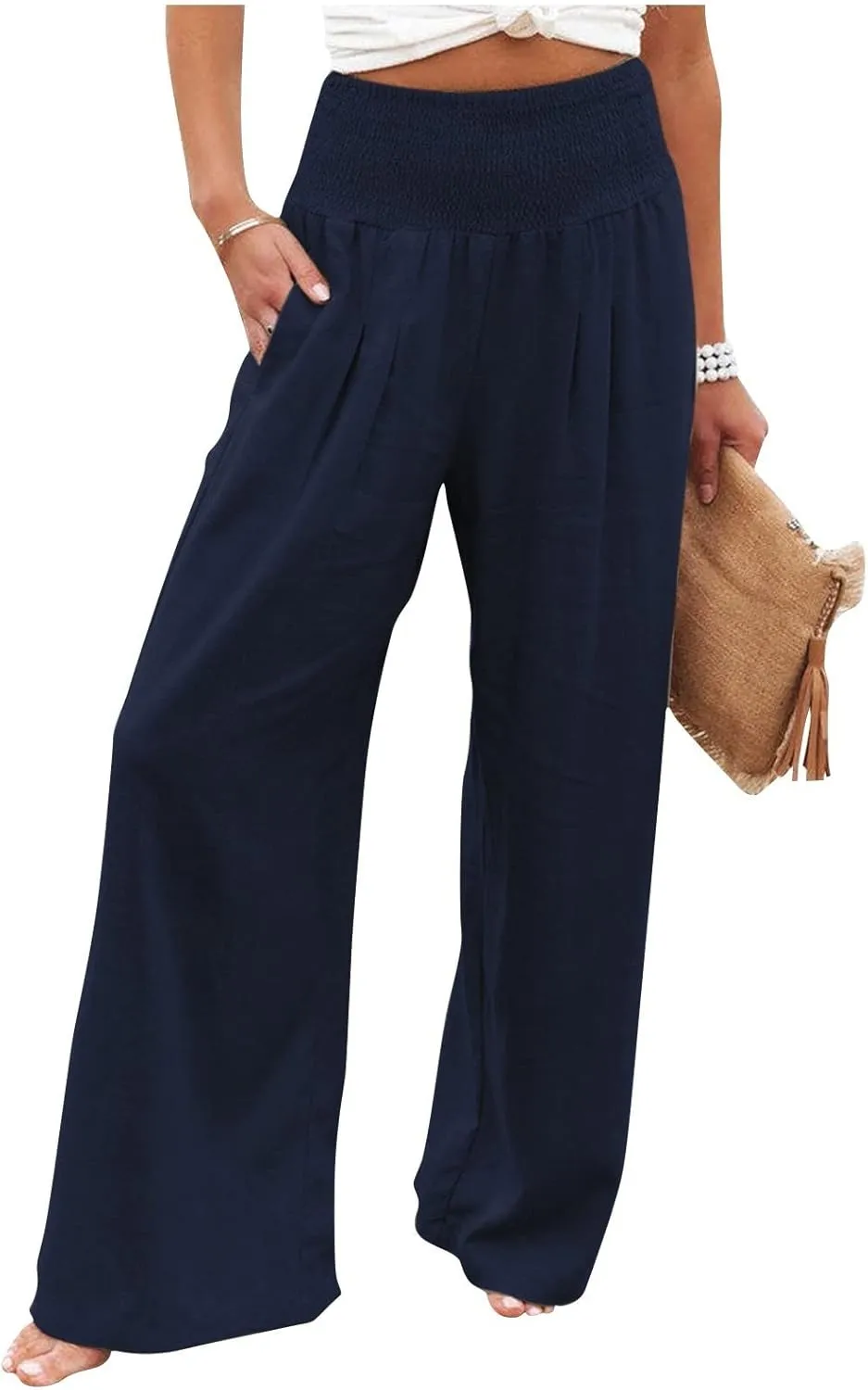 Linen Palazzo Pants Women Summer Boho Wide Leg High Waist Lounge Pant 2025 Casual Beach Vacation Outfits