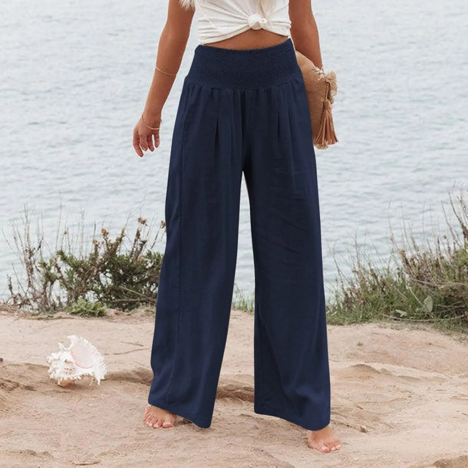 Linen Palazzo Pants Women Summer Boho Wide Leg High Waist Lounge Pant 2025 Casual Beach Vacation Outfits