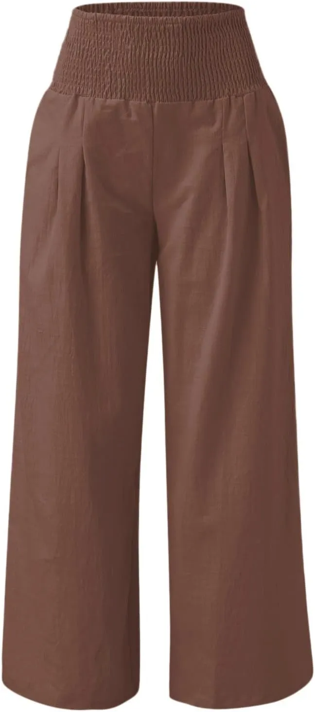 Linen Pants for Women 2024 Summer Plus Size Wide Leg Palazzo Casual Pant Loose Comfy Trendy Boho Beach Trousers with Pockets
