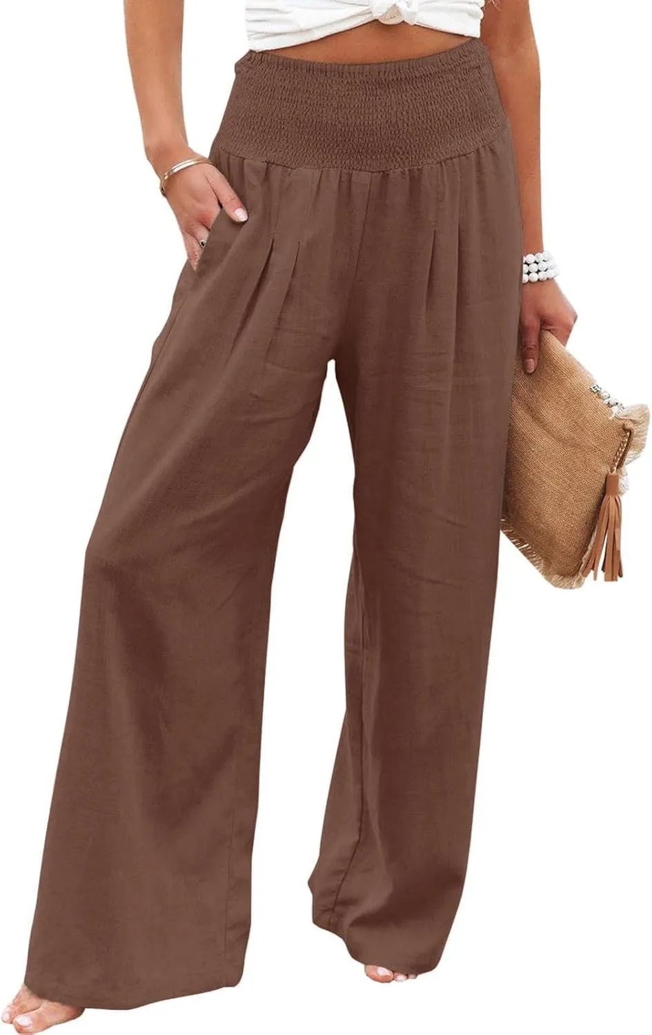 Linen Pants for Women 2024 Summer Plus Size Wide Leg Palazzo Casual Pant Loose Comfy Trendy Boho Beach Trousers with Pockets