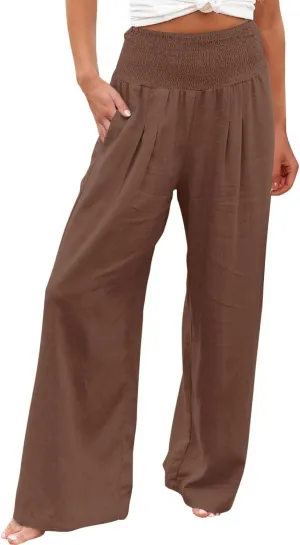 Linen Pants for Women 2024 Summer Plus Size Wide Leg Palazzo Casual Pant Loose Comfy Trendy Boho Beach Trousers with Pockets