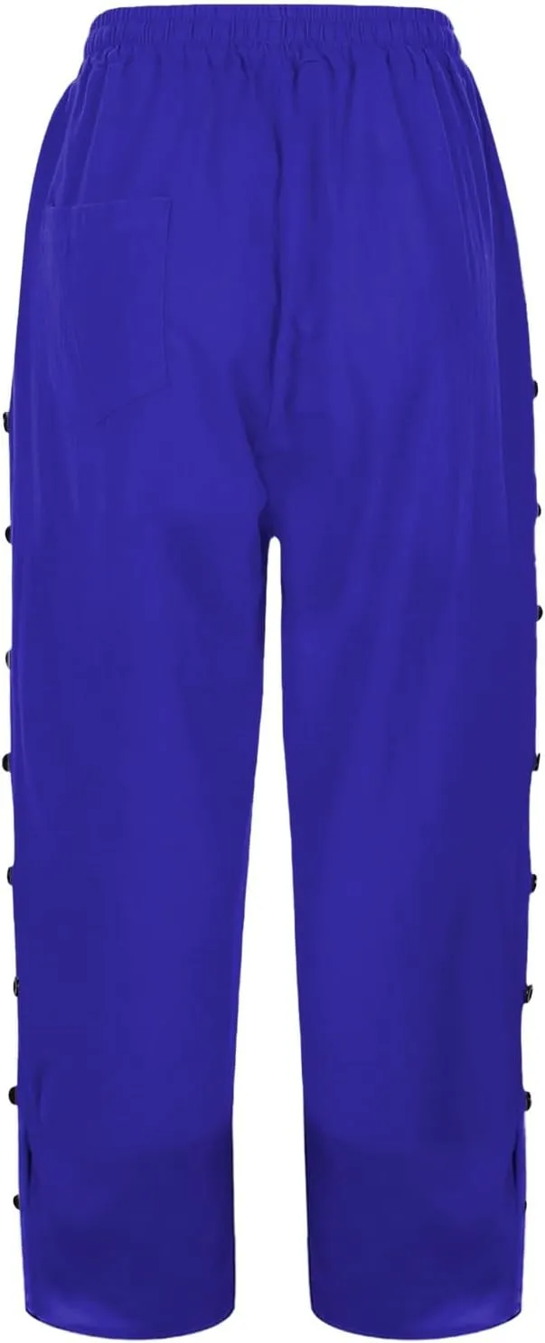 Linen Pants for Women 2025 Summer High Waist Elastic Straight Leg Lounge Pant Casual Loose Buttons Beach Trousers