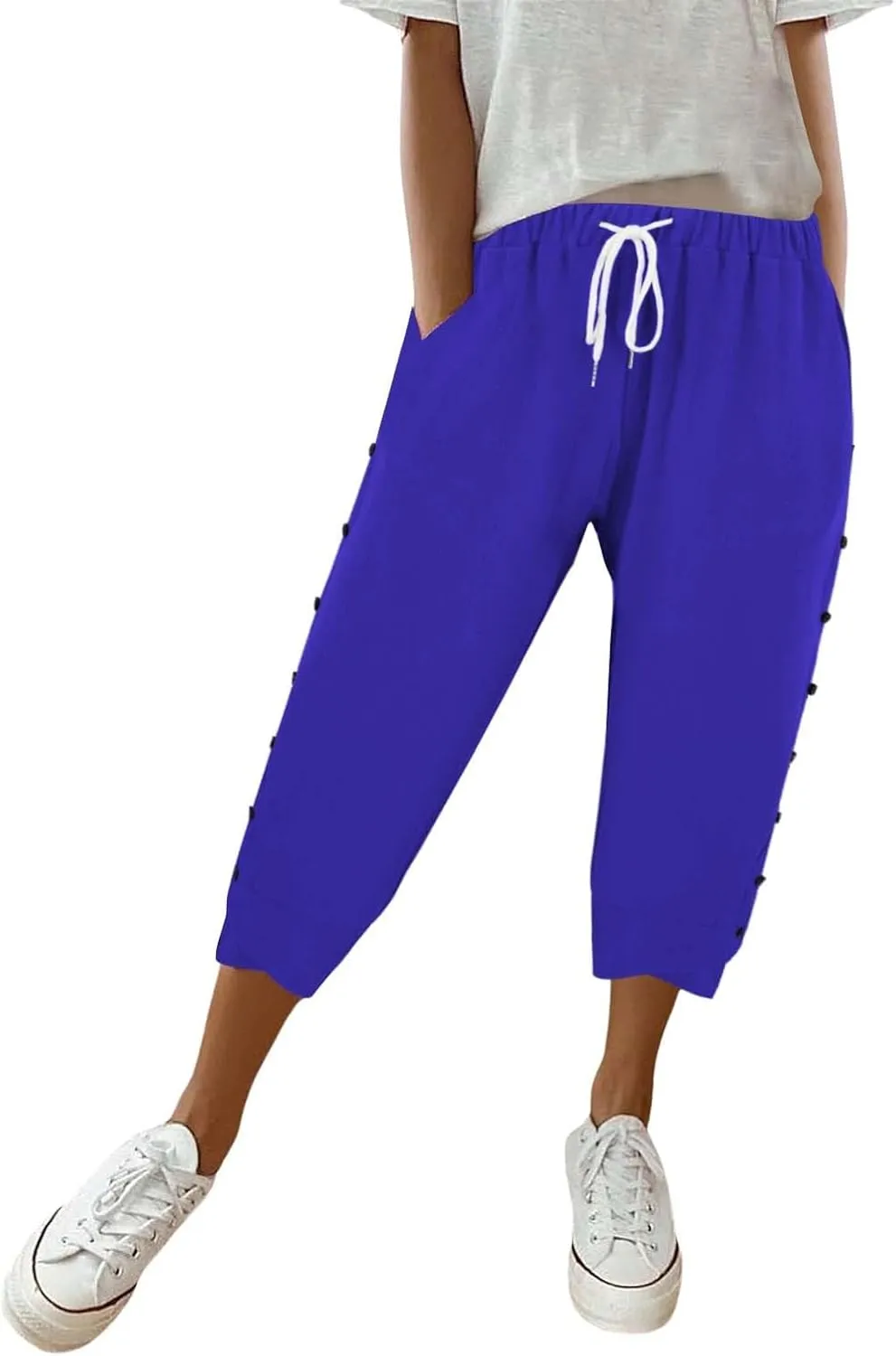 Linen Pants for Women 2025 Summer High Waist Elastic Straight Leg Lounge Pant Casual Loose Buttons Beach Trousers