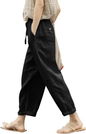 Linen Pants for Women 2025 Summer Straight Leg High Waist Elastic Lounge Pant Casual Baggy Lightweight Beach Trousers