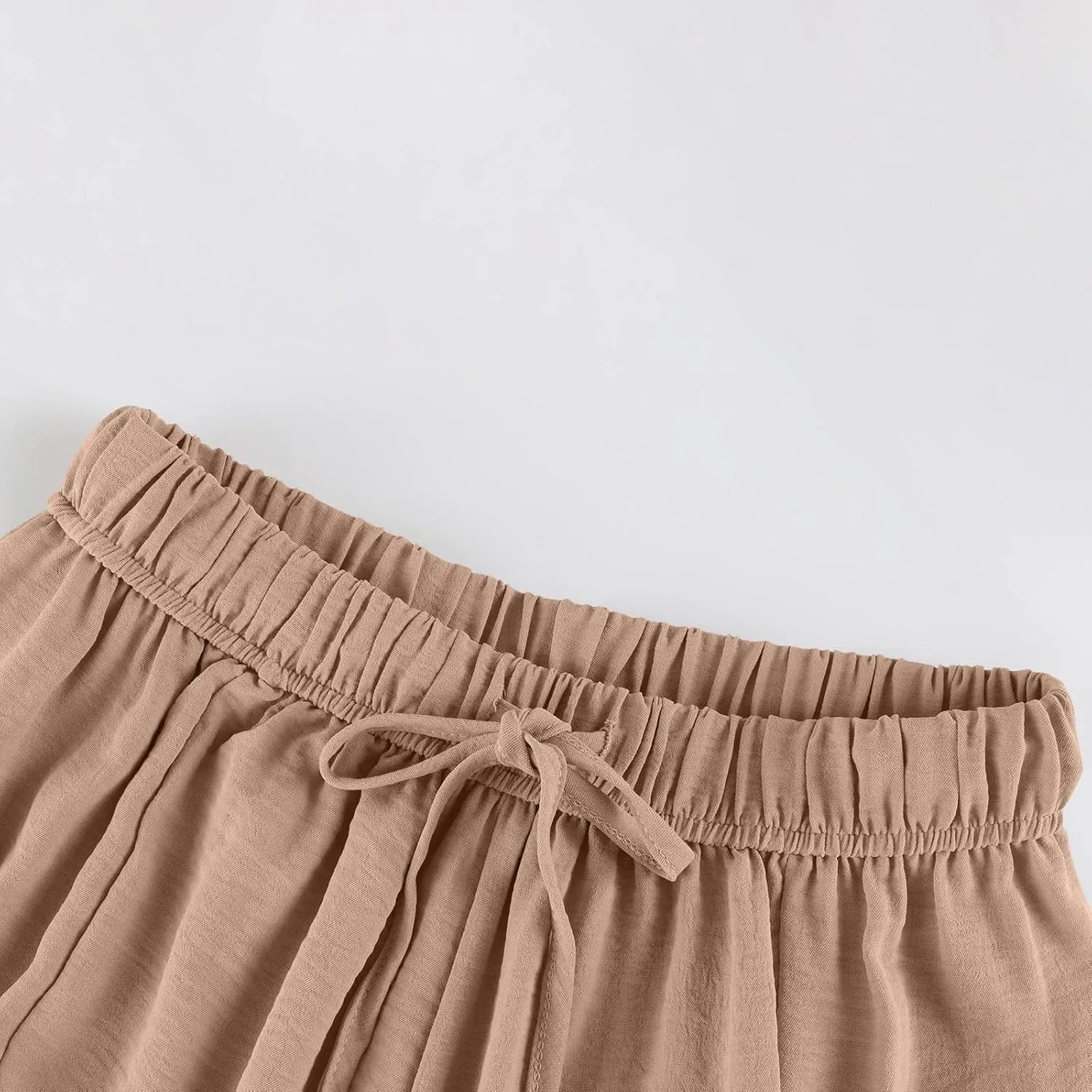 Linen Pants for Women Casual Summer Drawstring High Waisted Wide Leg Pants Loose Fit Multi-Pocket Solid Trousers Baggy