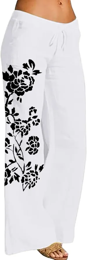Linen Pants for Women Drawstring Straight Leg Work Dress Pants Casual Slacks Business Trousers with Pockets