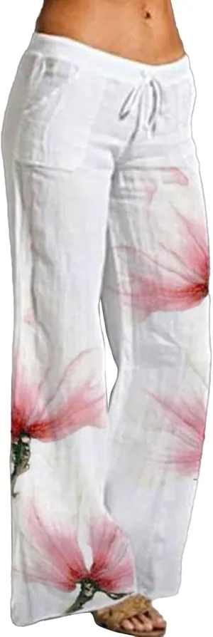 Linen Pants for Women Drawstring Straight Leg Work Dress Pants Casual Slacks Business Trousers with Pockets