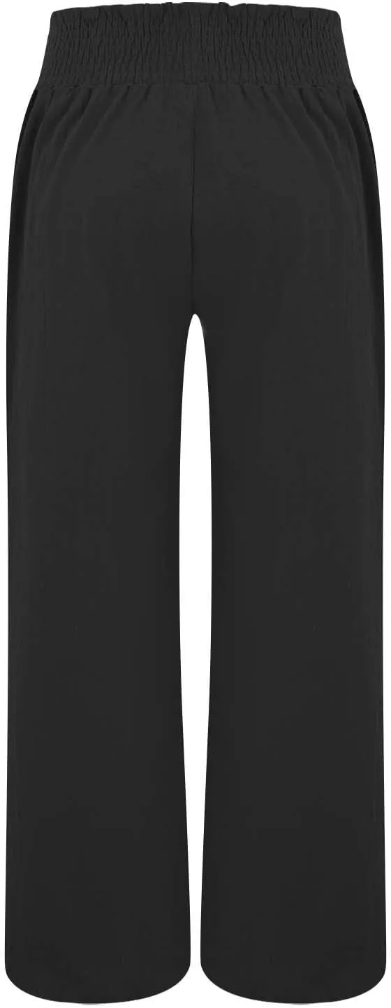 Linen Pants for Women Loose Pants Comfy Cropped Work Pants with Pockets Elastic High Waist Paper Bag with Side