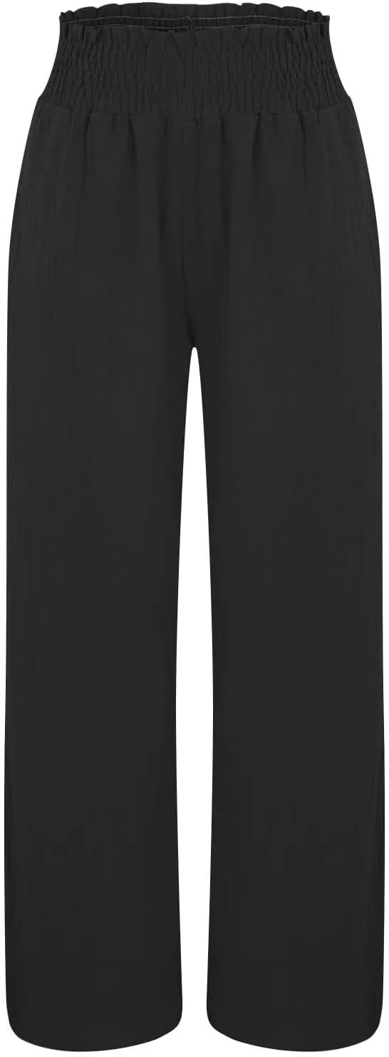 Linen Pants for Women Loose Pants Comfy Cropped Work Pants with Pockets Elastic High Waist Paper Bag with Side