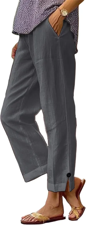 Linen Pants for Women Loose Wide Leg 2025 Summer Beach Loung Pants High Waist Vacation Trousers Outfits