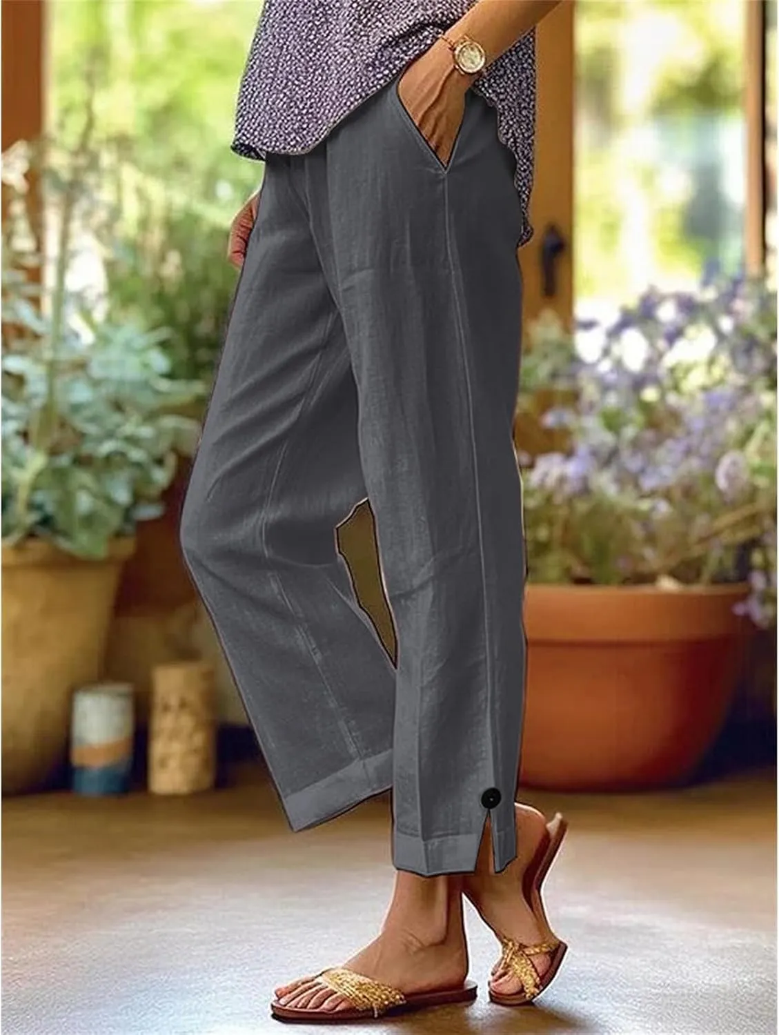 Linen Pants for Women Loose Wide Leg 2025 Summer Beach Loung Pants High Waist Vacation Trousers Outfits