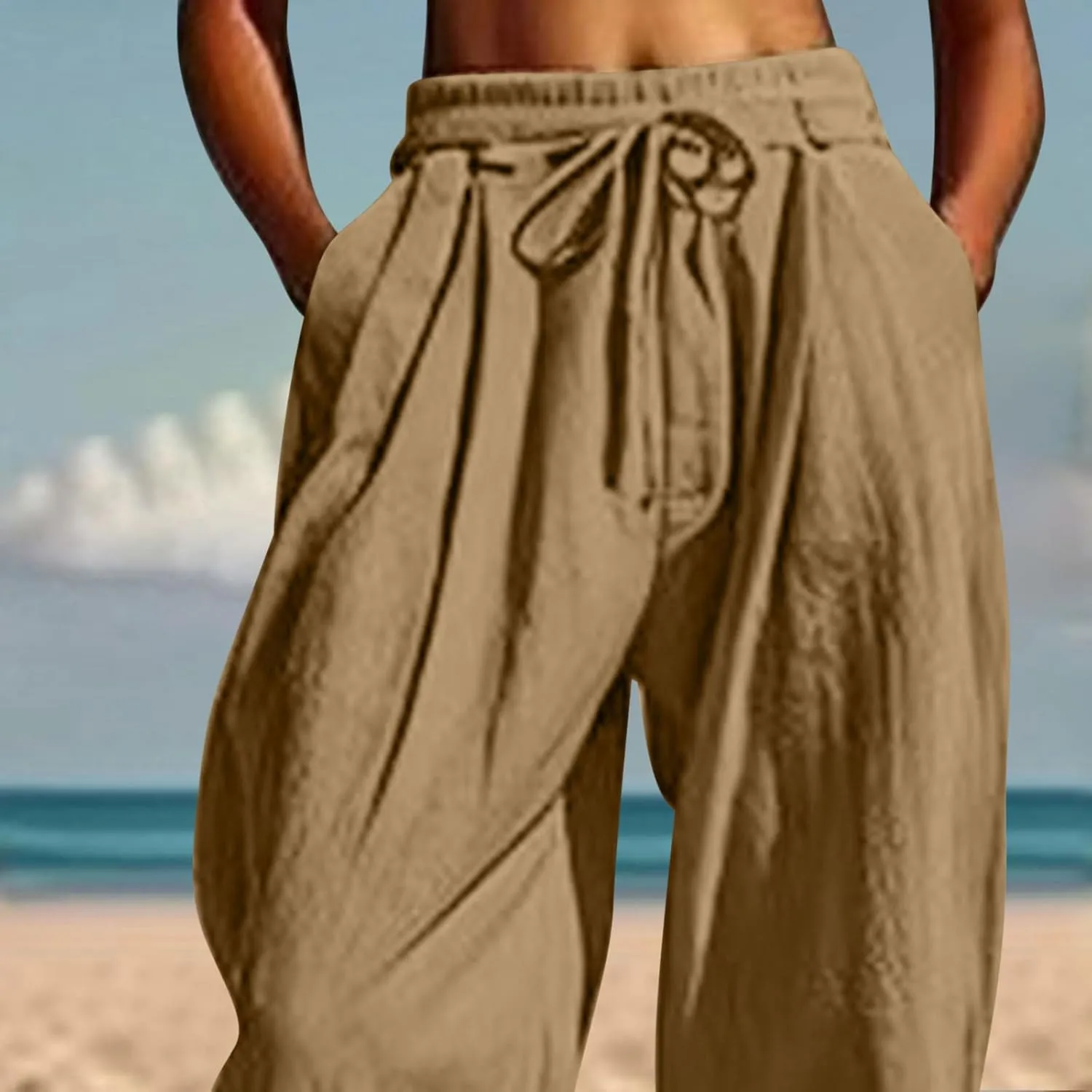 Linen Pants for Women Trendy Summer Bloomers Cinch Bottom Cropped Pant Casual Drawstring Waist Trouser wit Pockets
