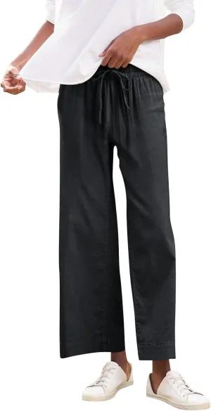 Linen Pants for Women Trendy Summer Elastic High Waisted Palazzo Pants Dressy Casual with Pockets Solid Clothes Baggy