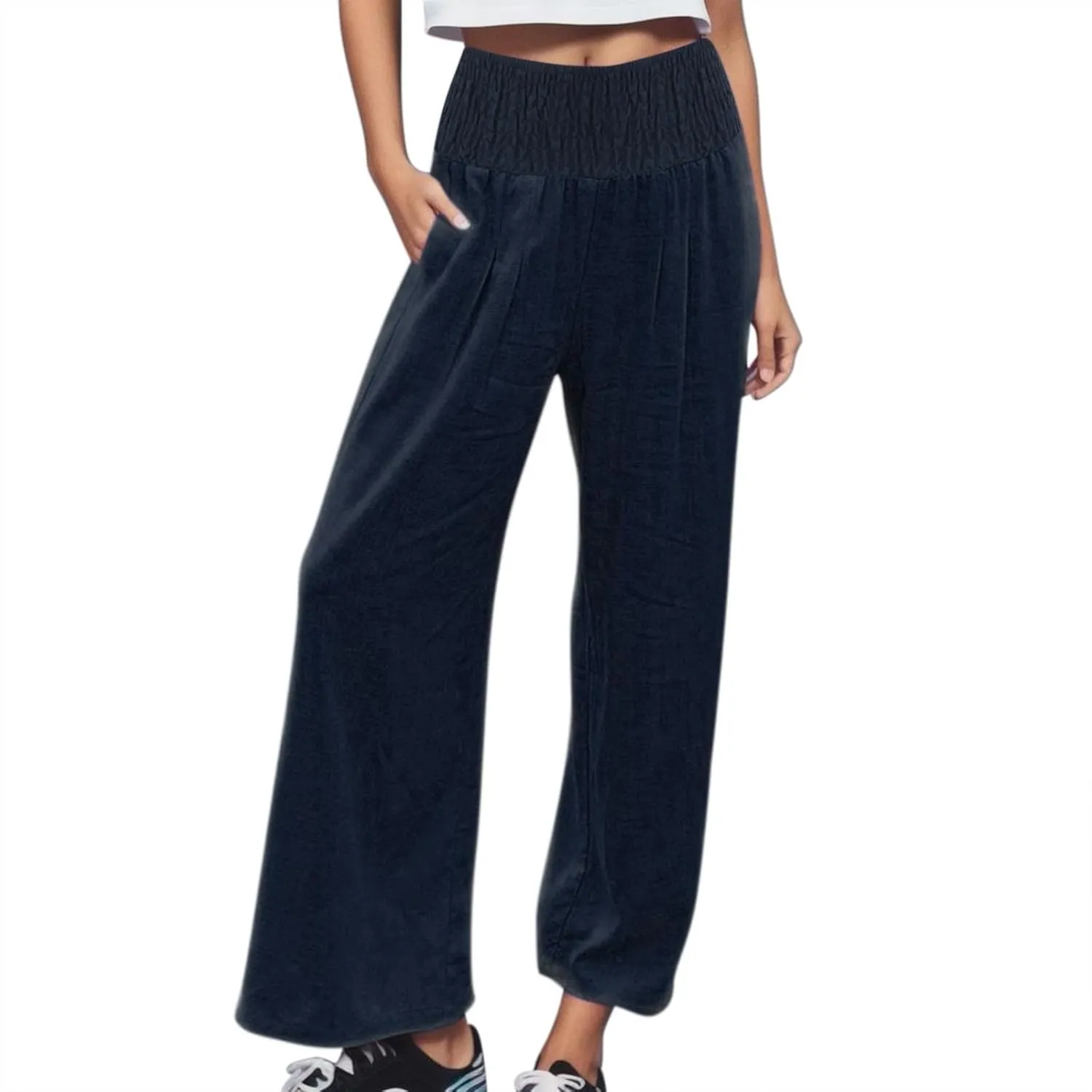 Linen Pants for Womens High Elastic Waist Wide Leg Trousers 2025 Summer Baggy Comfy Hiking Jogger Pants with Pockets