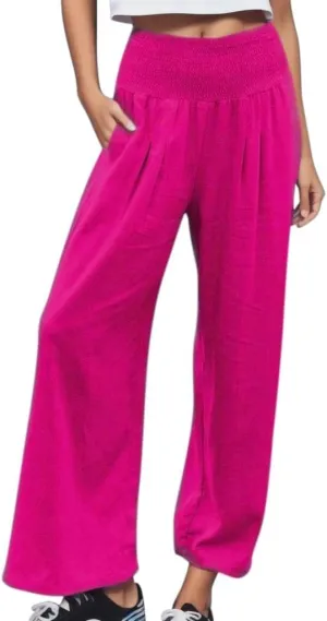 Linen Pants for Womens High Elastic Waist Wide Leg Trousers 2025 Summer Baggy Comfy Hiking Jogger Pants with Pockets