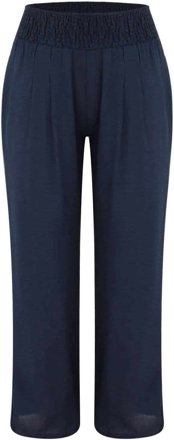 Linen Pants for Womens High Elastic Waist Wide Leg Trousers 2025 Summer Baggy Comfy Hiking Jogger Pants with Pockets