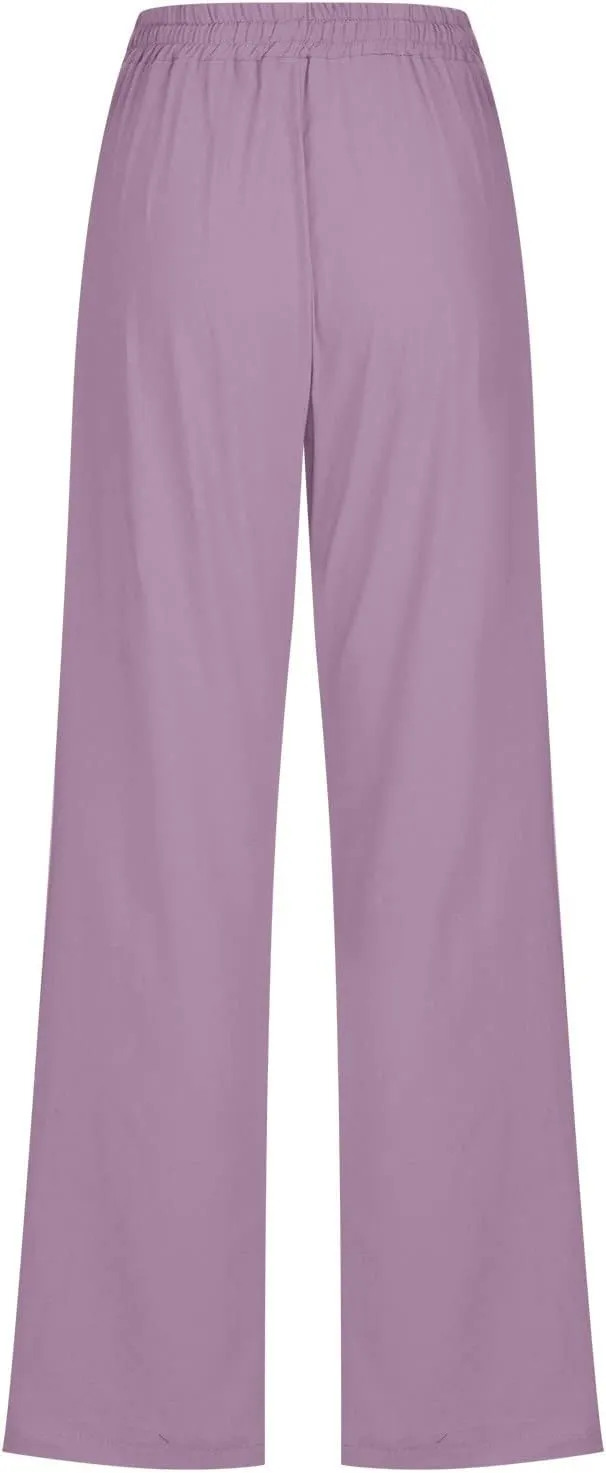 Linen Pants Women 2025 Summer Boho Straight Leg Pants Trendy Drawstring Cinch Bottom Trousers with Pockets