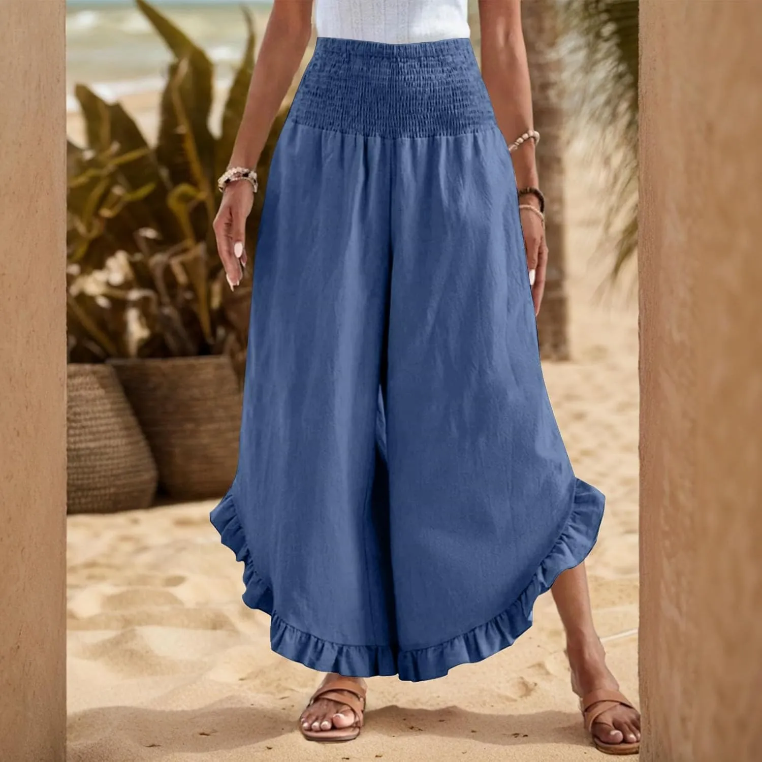 Linen Pants Women Summer Boho Wide Leg High Waist Lounge Palazzo Pant 2025 Casual Beach Vacation Outfits