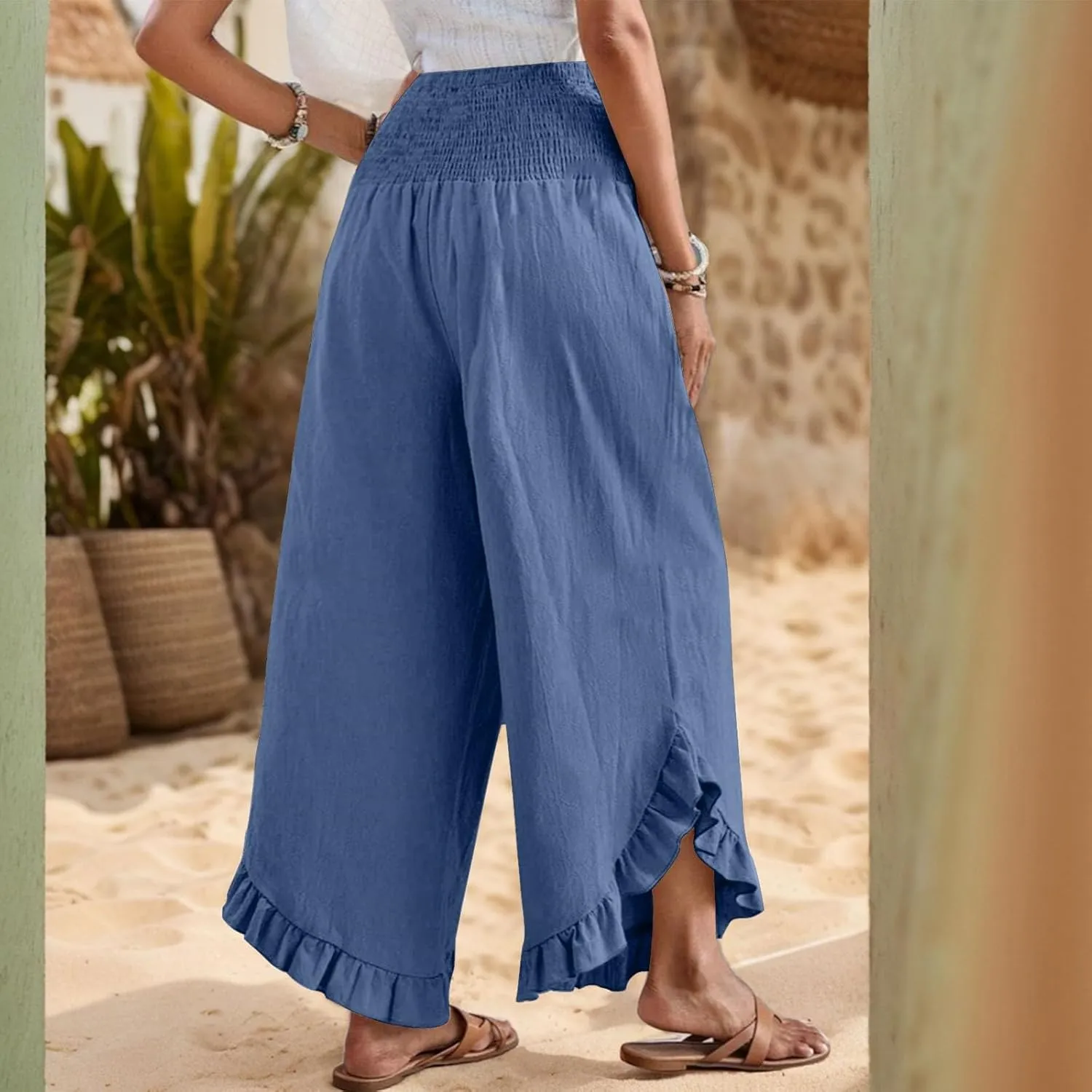 Linen Pants Women Summer Boho Wide Leg High Waist Lounge Palazzo Pant 2025 Casual Beach Vacation Outfits