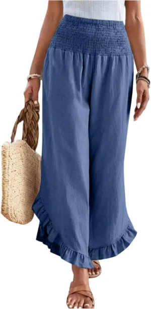Linen Pants Women Summer Boho Wide Leg High Waist Lounge Palazzo Pant 2025 Casual Beach Vacation Outfits