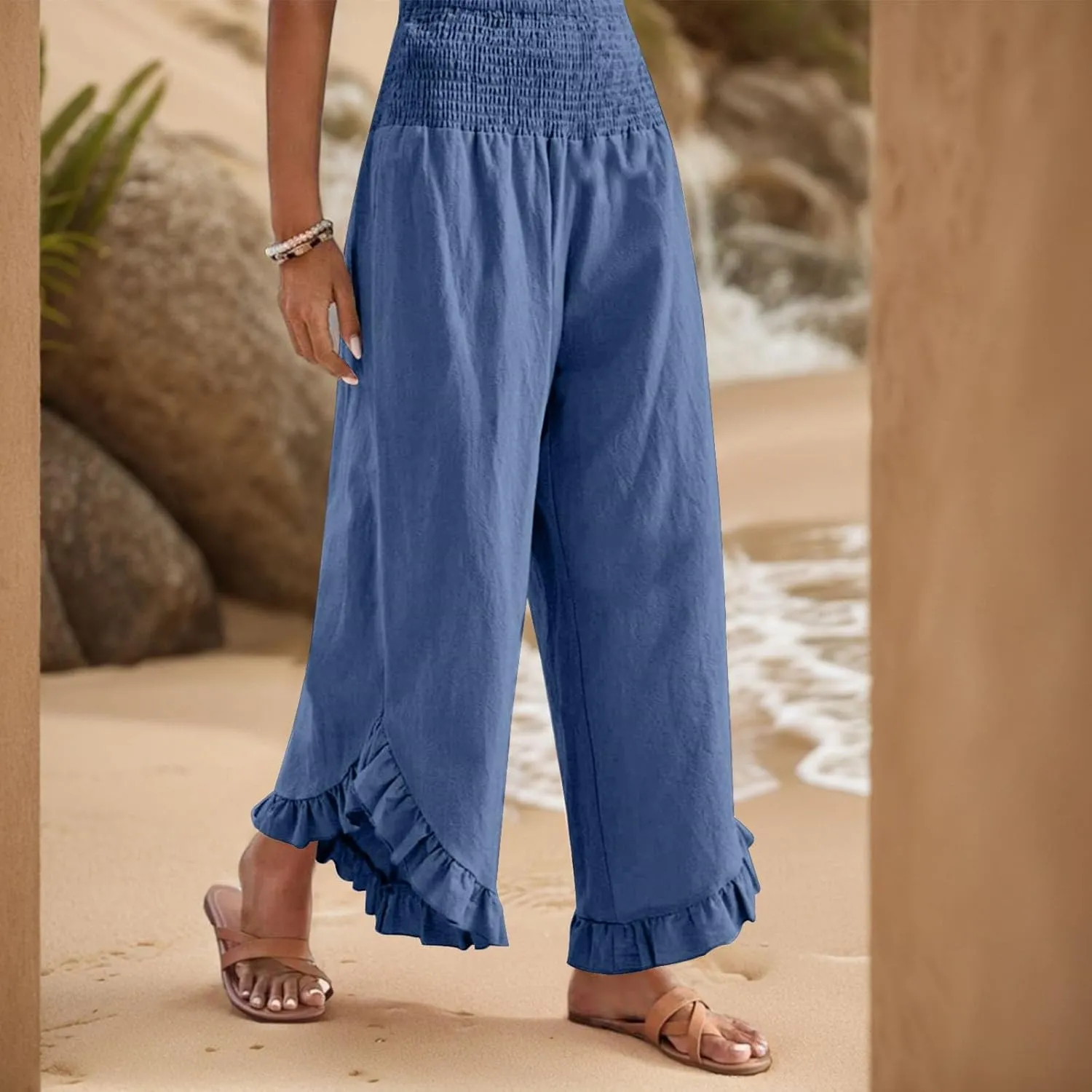 Linen Pants Women Summer Boho Wide Leg High Waist Lounge Palazzo Pant 2025 Casual Beach Vacation Outfits