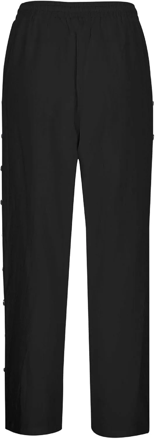 Linen Pants Women Summer Casual Side Button Striped Pants Lightweight Drawstring Guaze Pants Loose Cropped Trousers