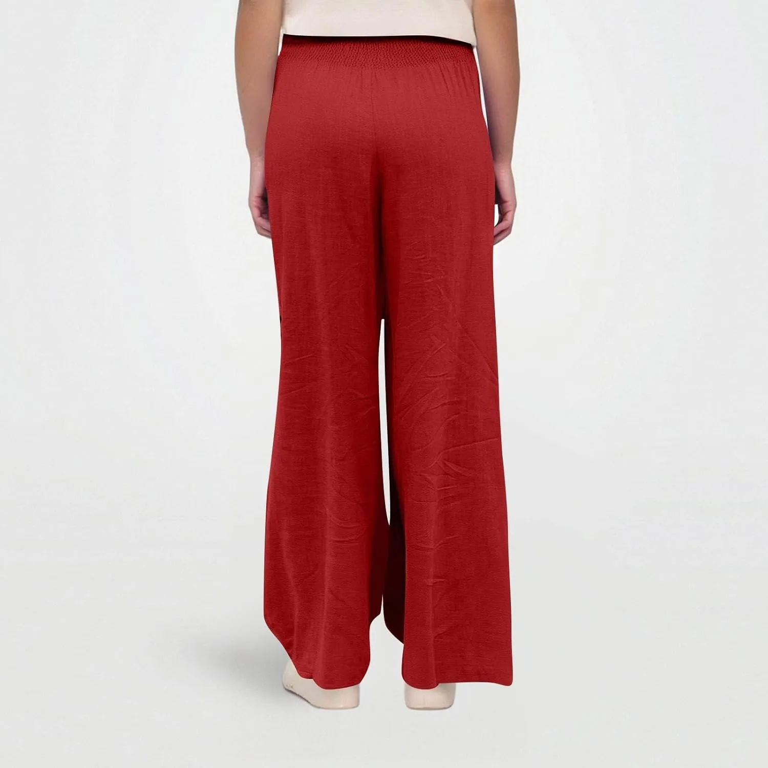 Linen Pants Women Summer High Waisted Palazzo Pants Pleated Lounge Pant Baggy Flowy Trousers with Pockets (S-XXL)