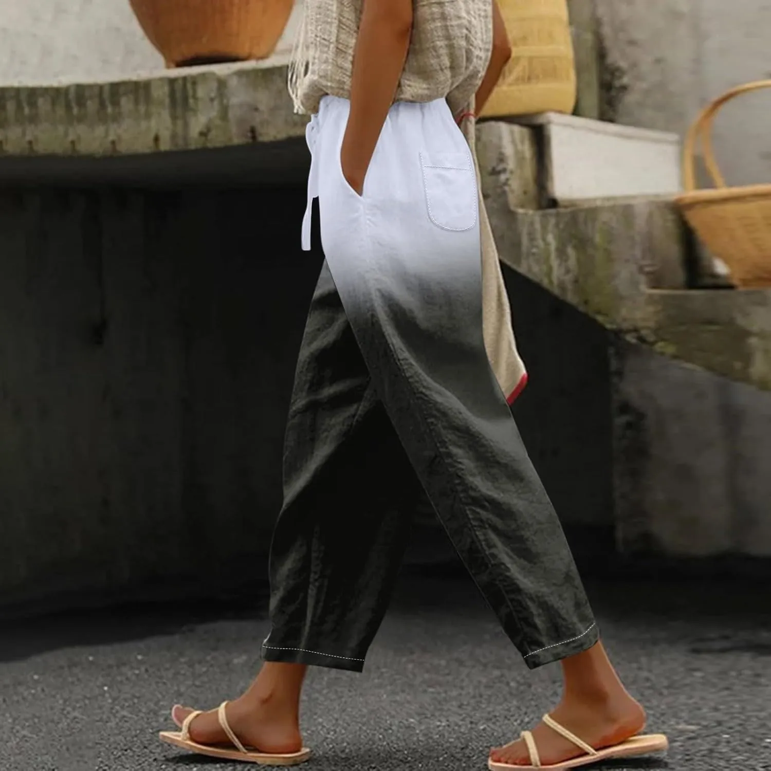Linen Pants Women Women High Waisted Wide Leg Plus Size Capri Pants Lightweight Capri Trousers S 5XL Capri Pants