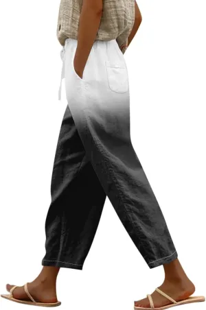 Linen Pants Women Women High Waisted Wide Leg Plus Size Capri Pants Lightweight Capri Trousers S 5XL Capri Pants