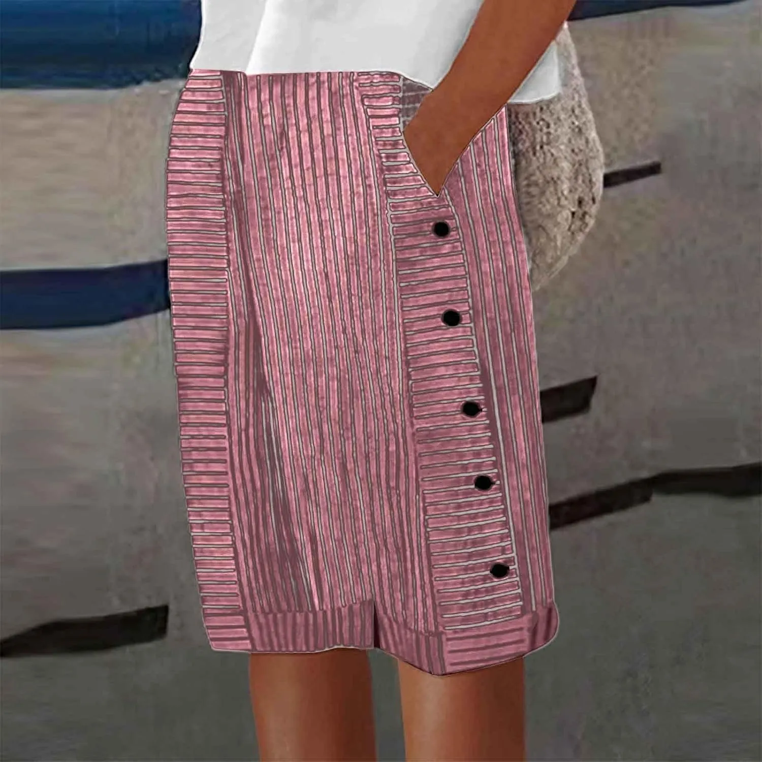Linen Shorts for Women 2025 Summer Trendy High Waisted Wide Leg Side Button Bermuda Short Loose Pants with Pockets