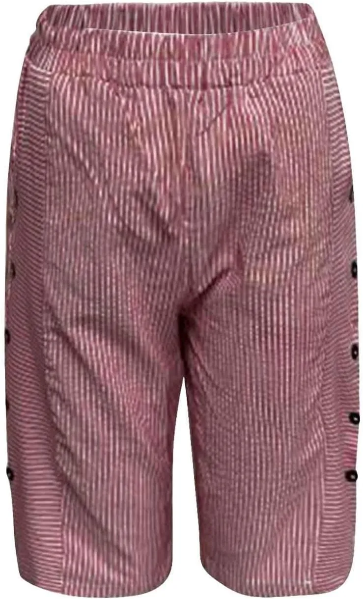 Linen Shorts for Women 2025 Summer Trendy High Waisted Wide Leg Side Button Bermuda Short Loose Pants with Pockets