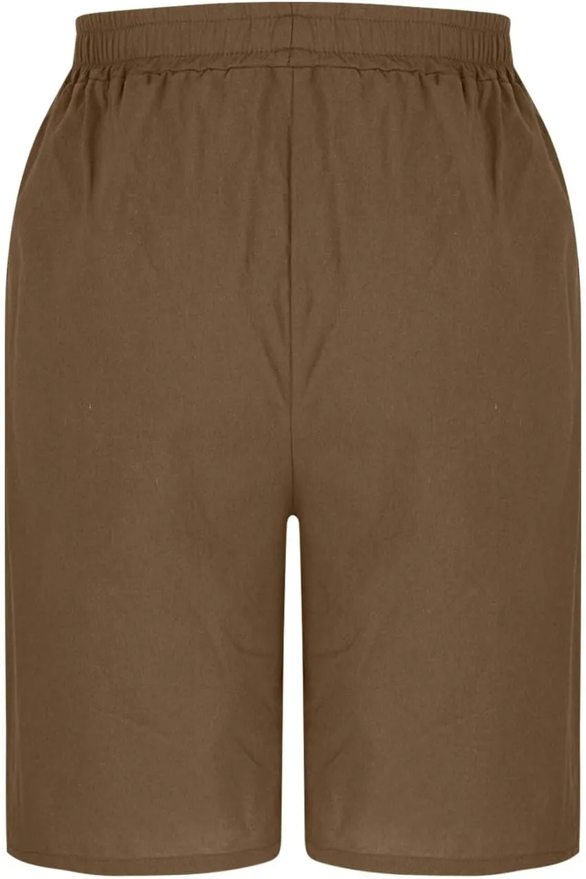 Linen Shorts for Women High Waist Elastic Bermuda Pants Summer Casual Wide Leg Beach Loose Trousers with Pocket