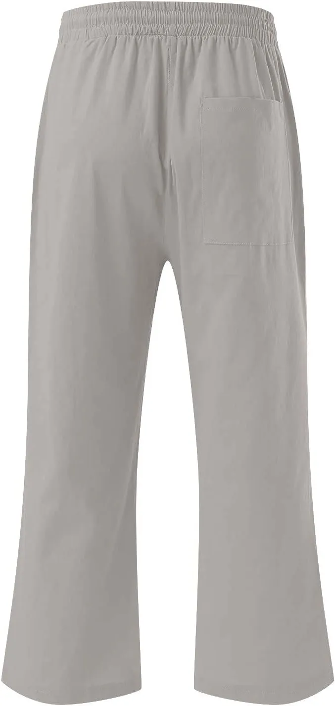 Lmdudan 2025 Capri Pants for Women Summer Linen Pants Drawstring Waisted Casual Wide Leg Trousers Cropped Pants with Pockets