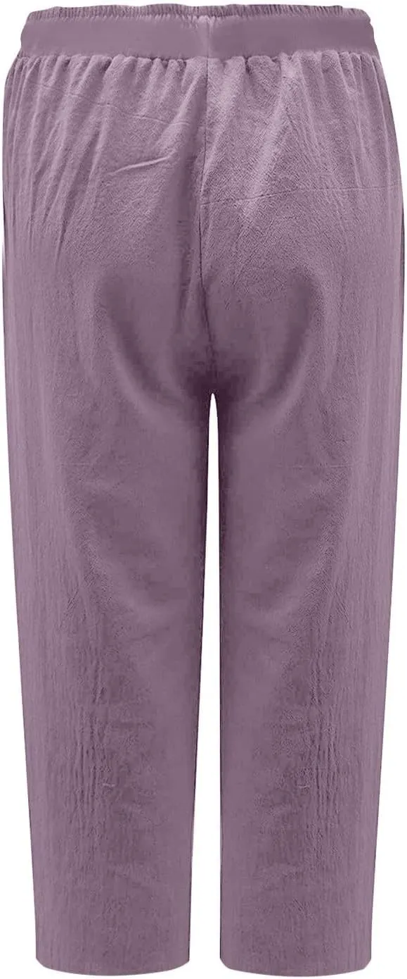 Lmdudan 2025 Women Plus Size Wide Leg Pants Summer Stretchy Drawstring Waist Workout Pants Casual Trousers Pants with Pockets