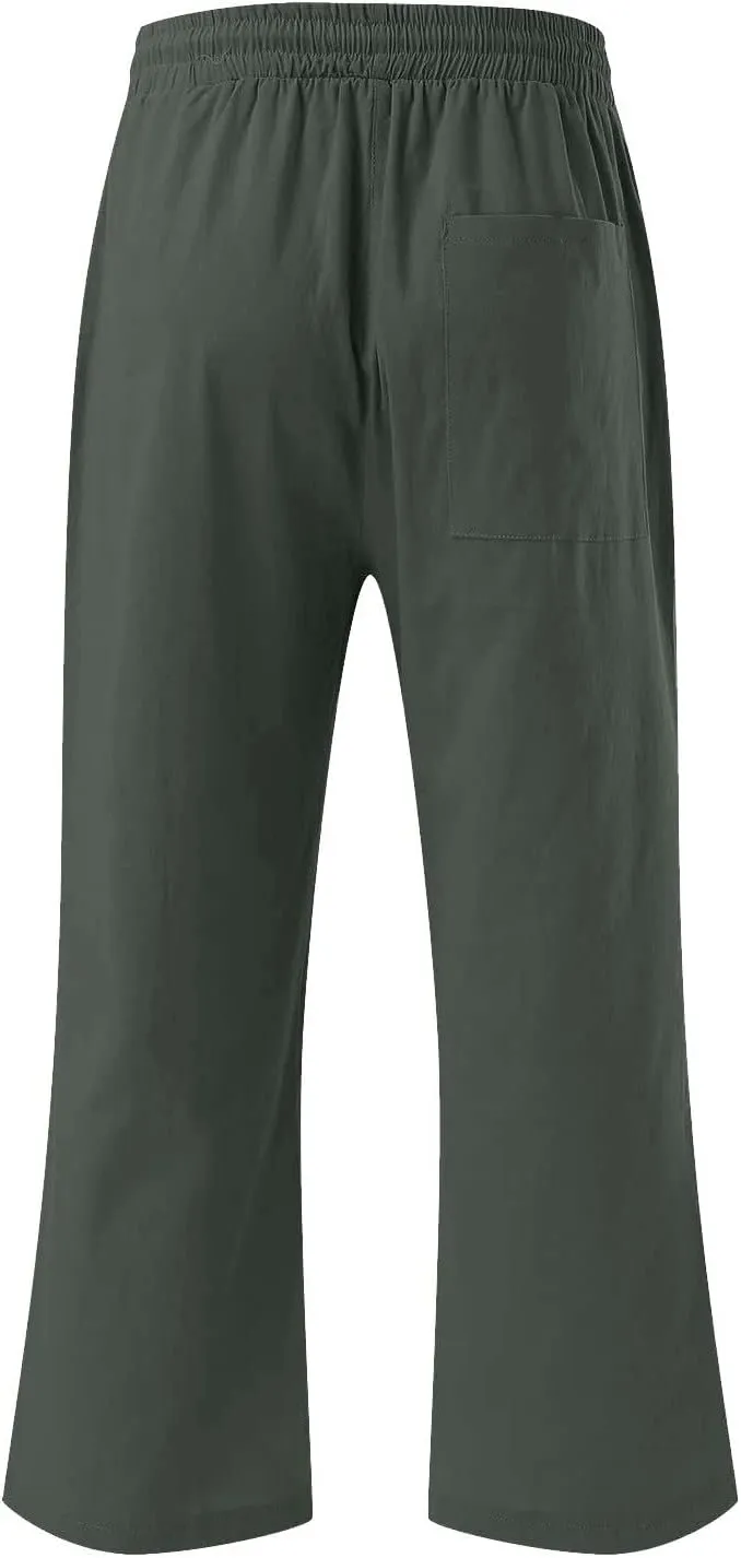 Lmdudan Linen Capri Pants for Women Summer Casual 2025 Womens Capris with Pockets High Waisted Drawstring Cropped Trousers