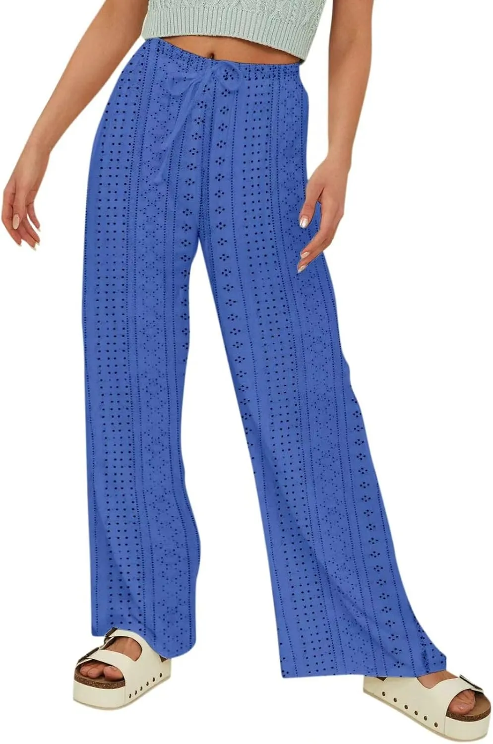 Lmdudan Wide Leg Linen Pants for Women 2025 Summer Boho High Waisted Palazzo Pants Baggy Comfy Beach Pants with Pockets