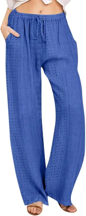 Lmdudan Wide Leg Linen Pants for Women 2025 Summer Boho High Waisted Palazzo Pants Baggy Comfy Beach Pants with Pockets