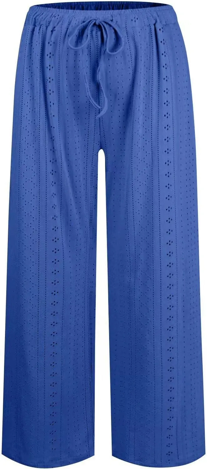 Lmdudan Wide Leg Linen Pants for Women 2025 Summer Boho High Waisted Palazzo Pants Baggy Comfy Beach Pants with Pockets