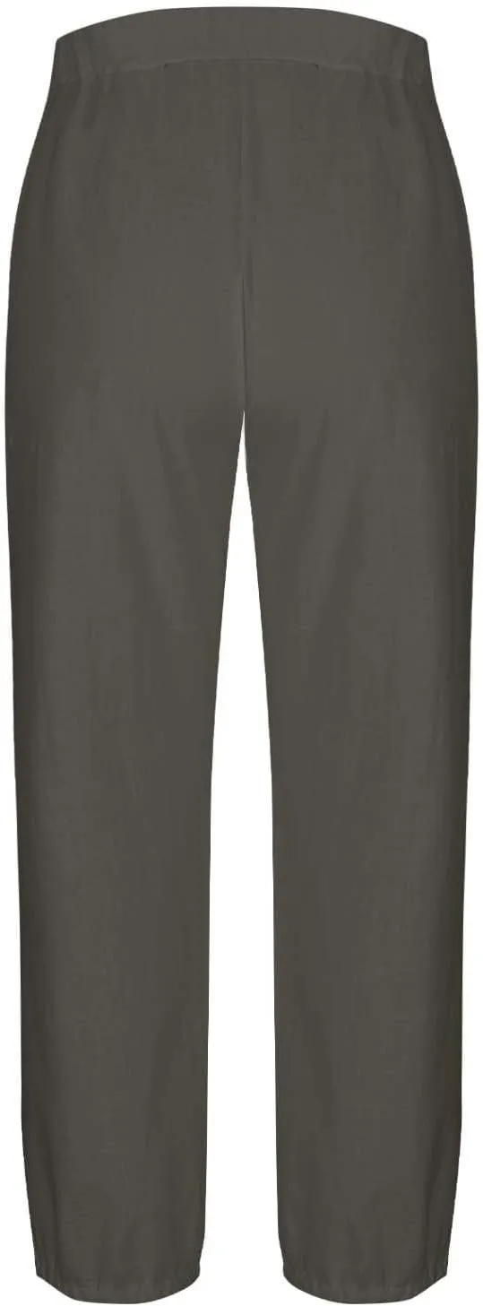 Lmdudan Women Linen Capri Pants Casual Drawstring Elastic High Waist Baggy Wide Leg Cropped Pants Trousers for Ladies Summer