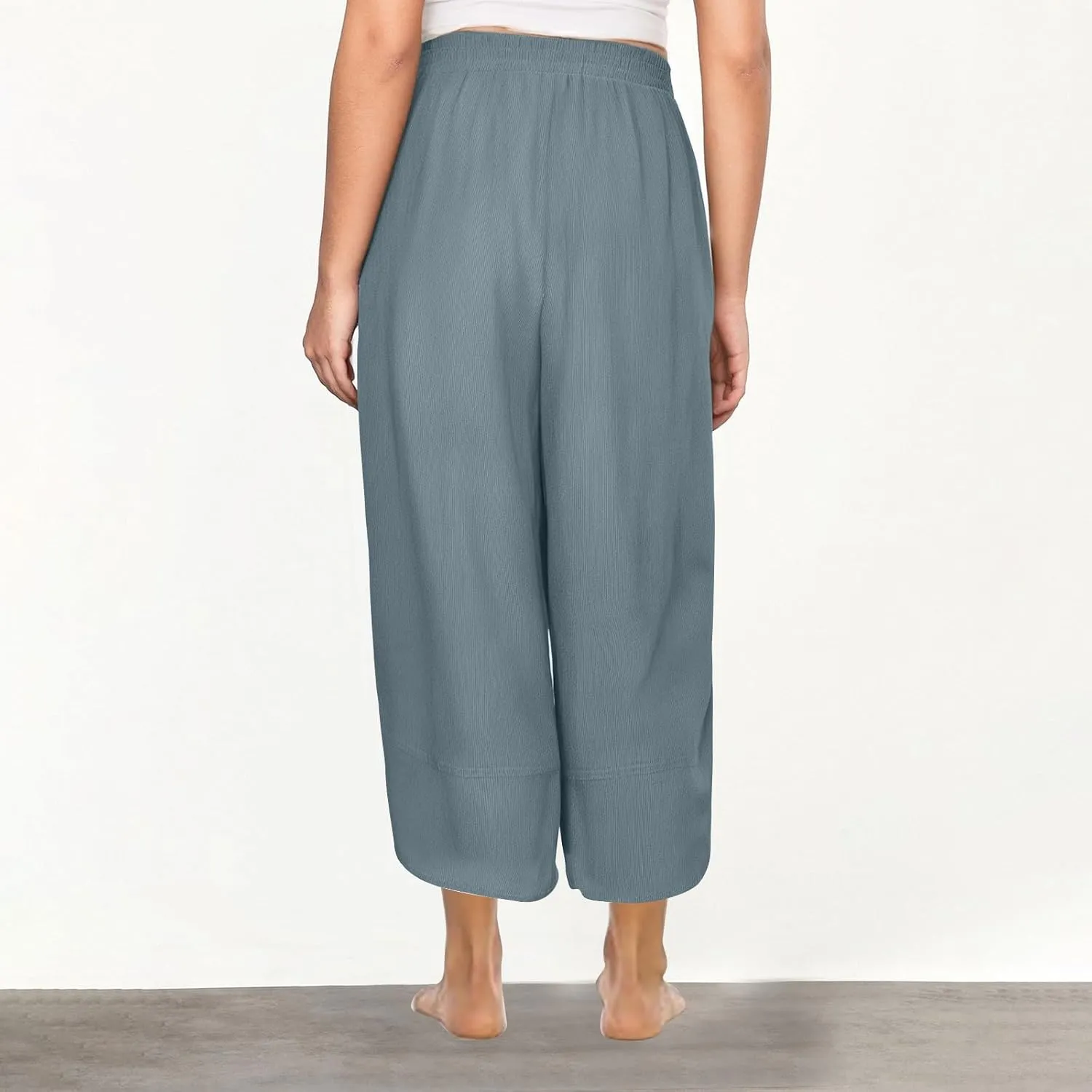 Lmdudan Womens Baggy Wide Leg Pants Casual Elastic Waisted Palazzo Pants with Pockets 2025 Summer Lightweight Capri Trousers