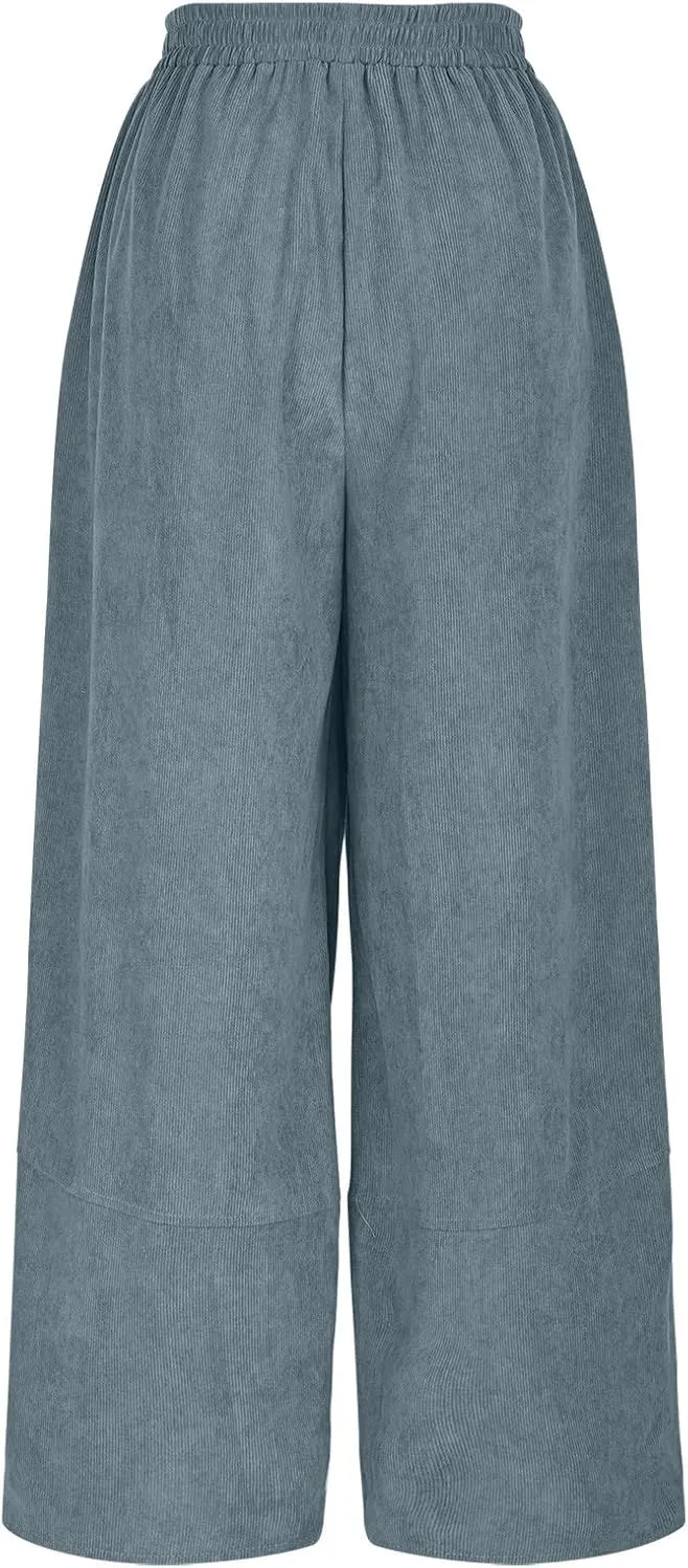 Lmdudan Womens Baggy Wide Leg Pants Casual Elastic Waisted Palazzo Pants with Pockets 2025 Summer Lightweight Capri Trousers