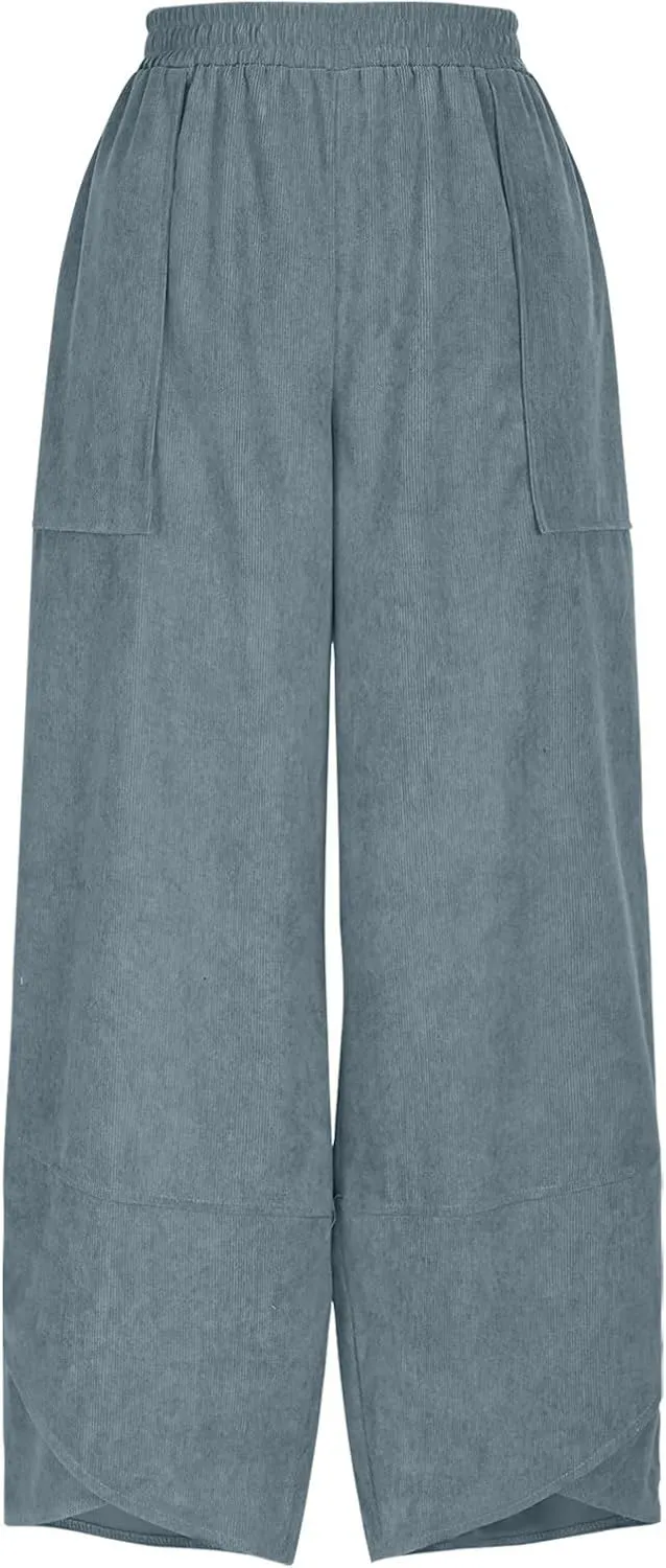 Lmdudan Womens Baggy Wide Leg Pants Casual Elastic Waisted Palazzo Pants with Pockets 2025 Summer Lightweight Capri Trousers