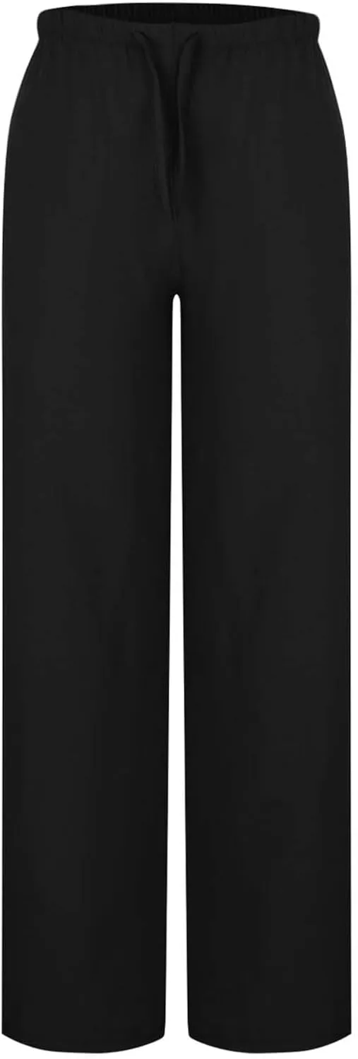Lmdudan Women's Cotton Linen Sweatpants Drawstring Wide Leg Baggy Pants 2025 Summer Loose Comfy Trousers with Pockets