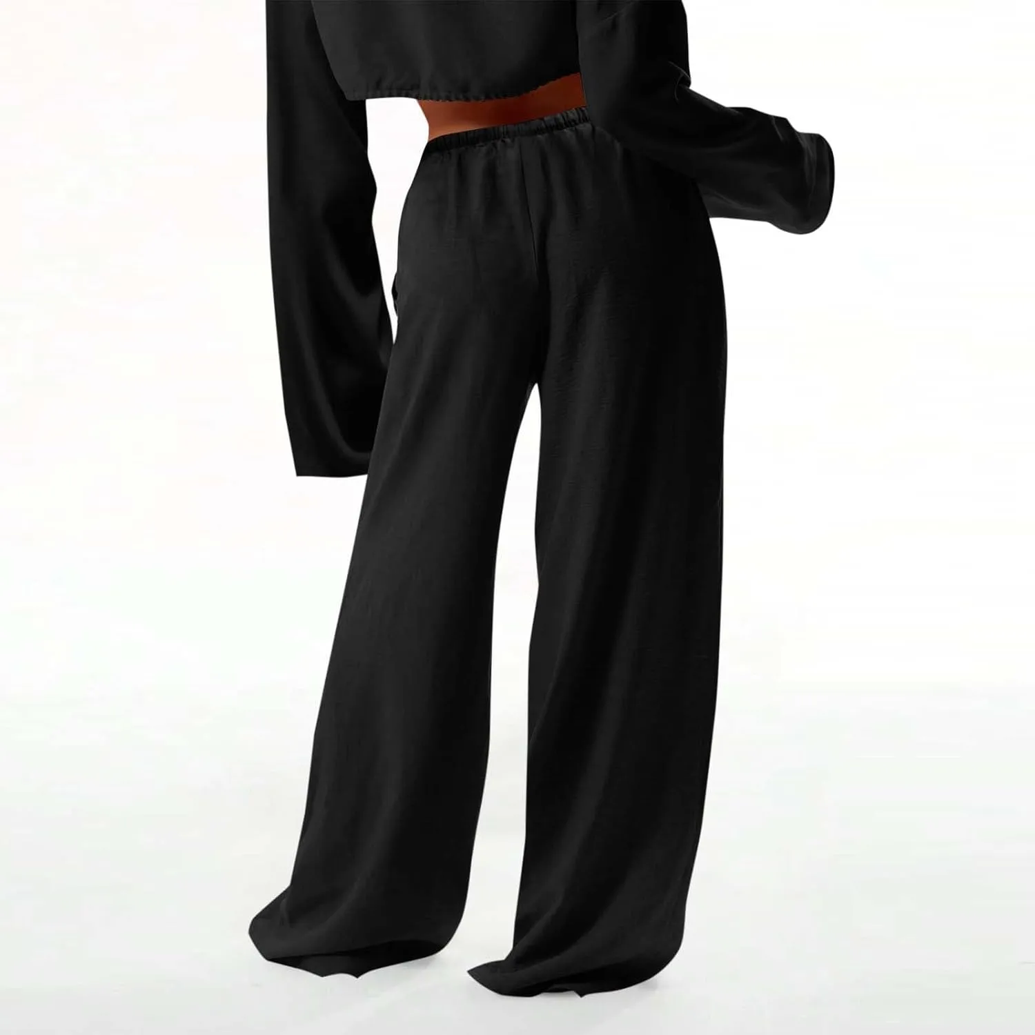 Lmdudan Women's Cotton Linen Sweatpants Drawstring Wide Leg Baggy Pants 2025 Summer Loose Comfy Trousers with Pockets