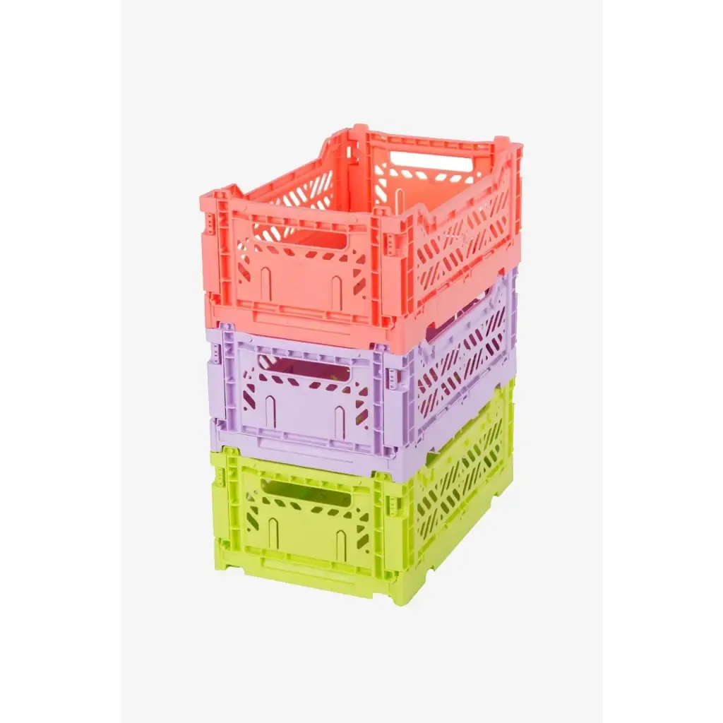Luna Crates 3-Pack Foldable Storage Bins, Plastic Crate for Storage, Collapsible Crate, Utility Stackable Box Small Salmon Pink , Orchid and Acid Yellow