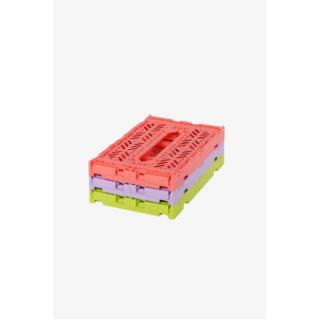 Luna Crates 3-Pack Foldable Storage Bins, Plastic Crate for Storage, Collapsible Crate, Utility Stackable Box Small Salmon Pink , Orchid and Acid Yellow